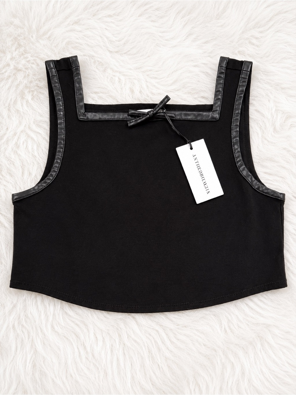 WeWoreWhat Black Cropped Tank with Faux-Leather Trim